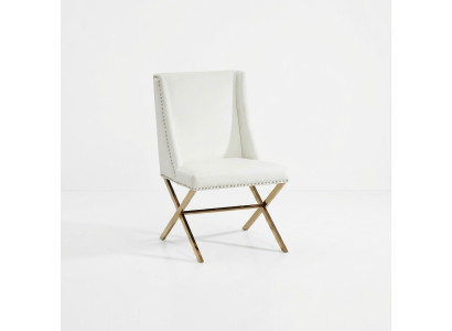Chaise de salle à manger blanche, mobilier textile de designer, acier inoxydable, siège individuel en métal