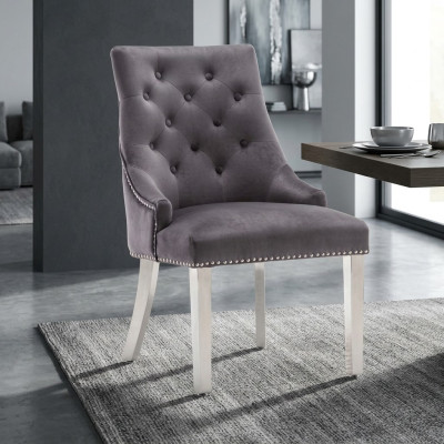 Salle à manger grise Chaise Chesterfield Chaise en textile Luxueux fauteuil une place