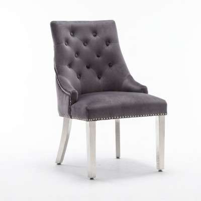 Salle à manger grise Chaise Chesterfield Chaise en textile Luxueux fauteuil une place