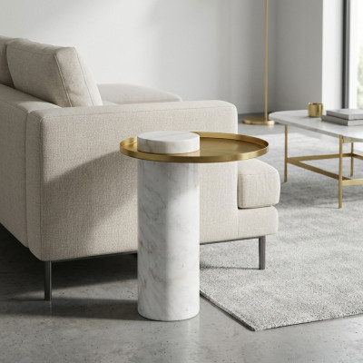 Table d'appoint ronde blanche élégante Table basse de luxe Mobilier de salon
