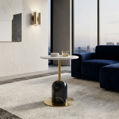 Table d'appoint en métal noir-blanc pour le salon, table de rangement ronde.