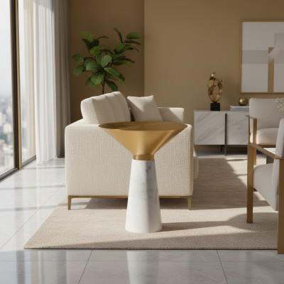 Table d'appoint ronde moderne Table basse Table basse dorée Table en marbre