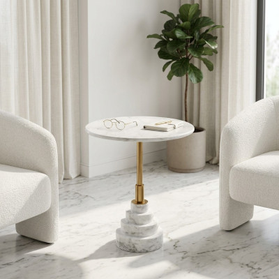 Table basse moderne de luxe Table blanche Tables d'appoint Salle de séjour Ronde nouvelle