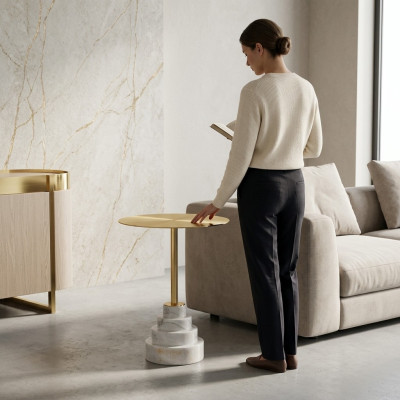 Table basse moderne de luxe en métal Table d'appoint Tables de salon Rondes nouvelles