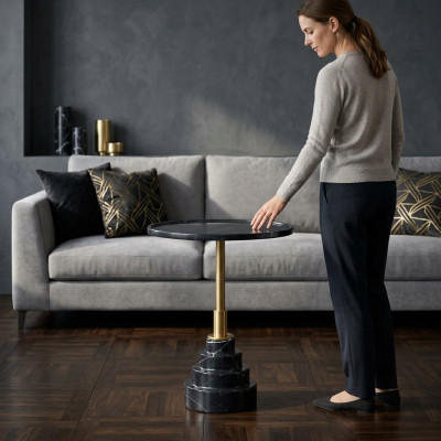 Moderne Tisch Schwarzer Kaffee Luxustisch Marmortisch Beistelltische Wohnzimmer Rund