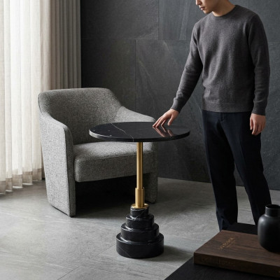 Tables d'appoint Salon Rond Moderne Noir Table basse Table en marbre de luxe