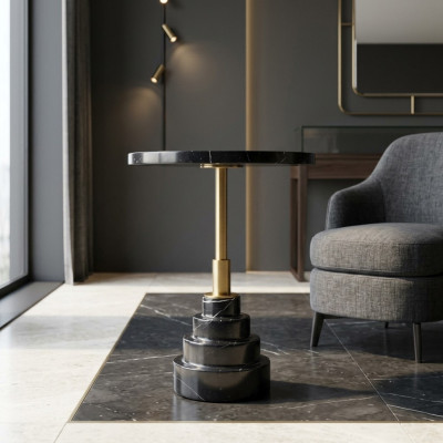 Tables d'appoint Salon Rond Moderne Noir Table basse Table en marbre de luxe