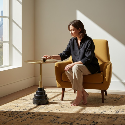 Table d'appoint Table Design Tables de luxe en acier inoxydable Table ronde en métal doré