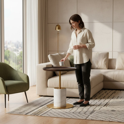 Table basse blanche de designer Table d'appoint luxueuse Meuble élégant Table de meuble