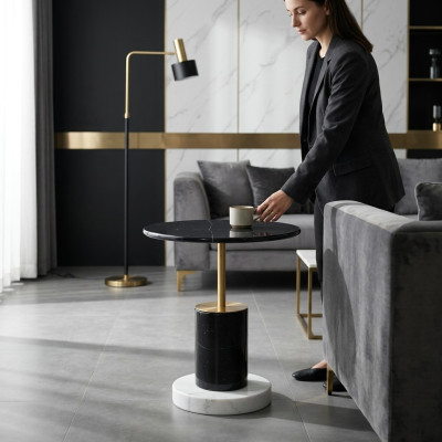 Table basse ronde noire Table Élégante Tables d'appoint de salon Tables
