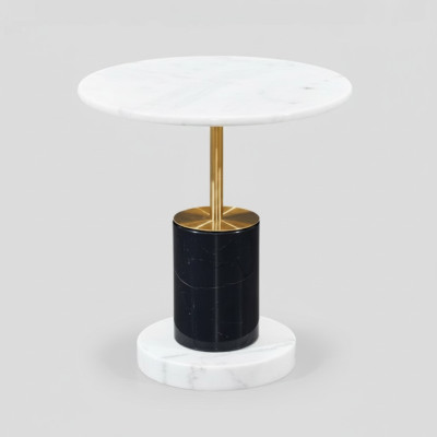 Table d'appoint en imitation marbre blanc de style rond de designer, table de rangement