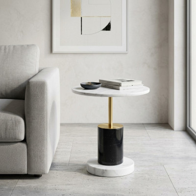 Table d'appoint blanche ronde Salle de séjour Table basse de style Journal Tables de rangement Table