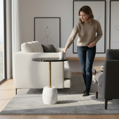 Table en marbre luxueuse Mobilier de salon Table basse ronde Design Style table basse