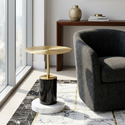 Table d'appoint en marbre doré moderne pour salon Tables rondes Design