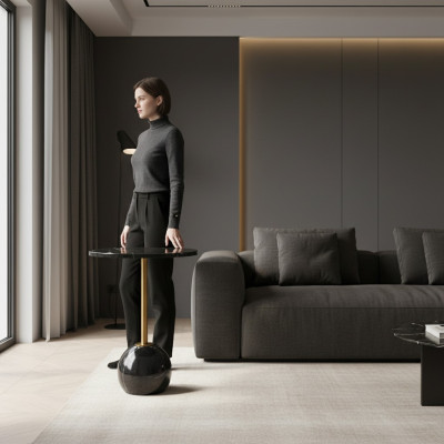 Table d'appoint moderne noire et dorée pour salon en marbre