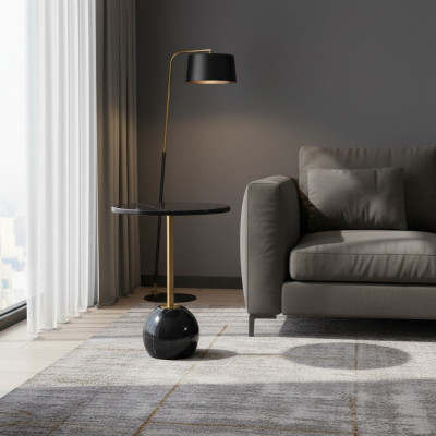 Table d'appoint moderne noire et dorée pour salon en marbre