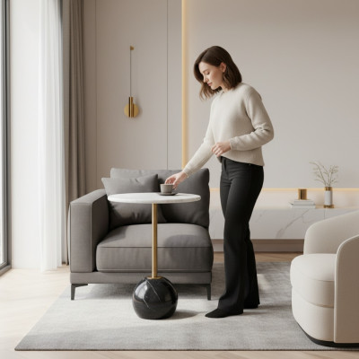 Table d'appoint noir et blanc en marbre – Mobilier de designer pour salon – Tables basses