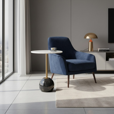 Table d'appoint noir et blanc en marbre – Mobilier de designer pour salon – Tables basses