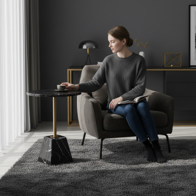 Table basse ronde noire Table d'appoint Table de designer Salon