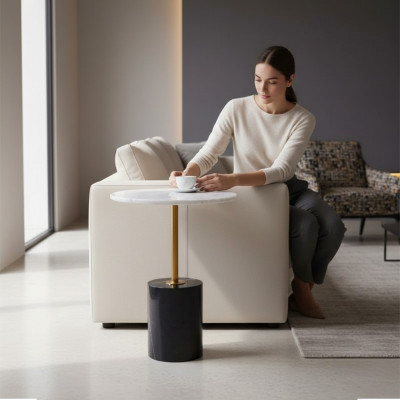 Table d'appoint noire luxueuse pour le salon Table de rangement en forme ronde nouveau