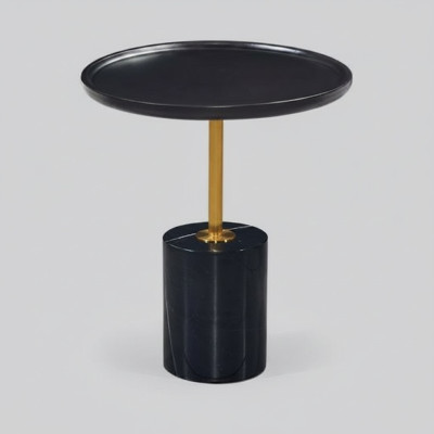 Table d'appoint ronde noire avec base en acier inoxydable, table de rangement design