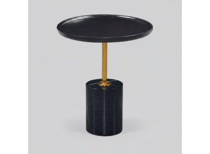 Table d'appoint ronde noire avec base en acier inoxydable, table de rangement design