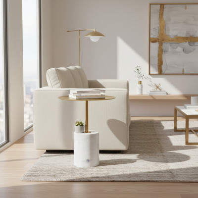 Table d'appoint blanche de luxe pour le salon Table d'appoint en imitation marbre Table basse