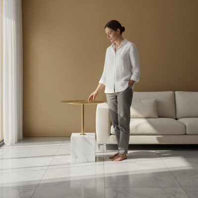 Table d'appoint blanche luxueuse pour salon avec rangement, designeur de tables basses