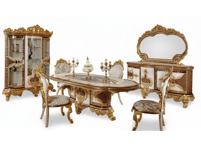 Suite salle à manger classique de luxe blanche Table à manger 6x Chaises Commode