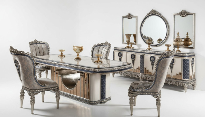 Suite de salle à manger grise Mobilier de salle à manger classique Table à manger Commode nouvelle