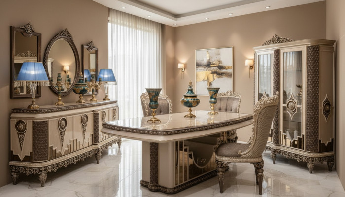 Ensemble de salle à manger de luxe Classic r Tauper Table de salle à manger Chaises Commode