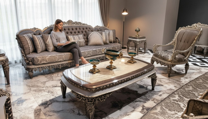 Canapé Chesterfield classique Taupe 3+1+1 places Ensemble de canapés de luxe