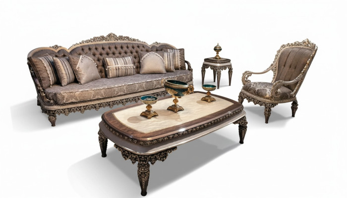Canapé Chesterfield classique Taupe 3+1+1 places Ensemble de canapés de luxe