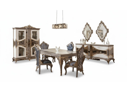 Blanc - Ensemble salle à manger taupe Table de salle à manger Chaises de salle à manger Commode Miroir