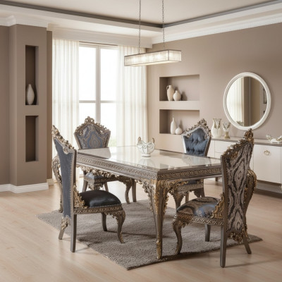 Ensemble de chaises pour la salle à manger Designer Classic, groupe de chaises et table à manger Suite 5 pièces