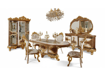 Ensemble de salle à manger luxueux blanc - Table à manger en or 4 chaises Commode 6 pièces Meubles