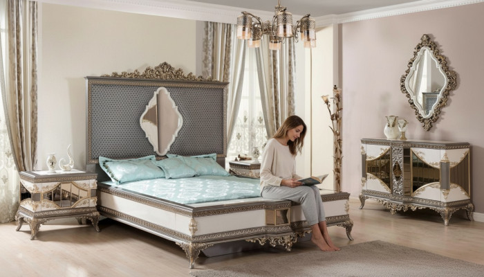 Suite de chambre classique Ensemble de haute qualité Lit double Commode Canapé
