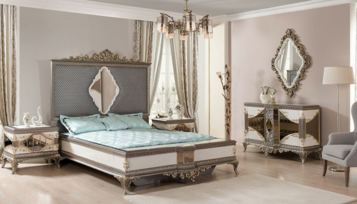 Suite de chambre classique Ensemble de haute qualité Lit double Commode Canapé