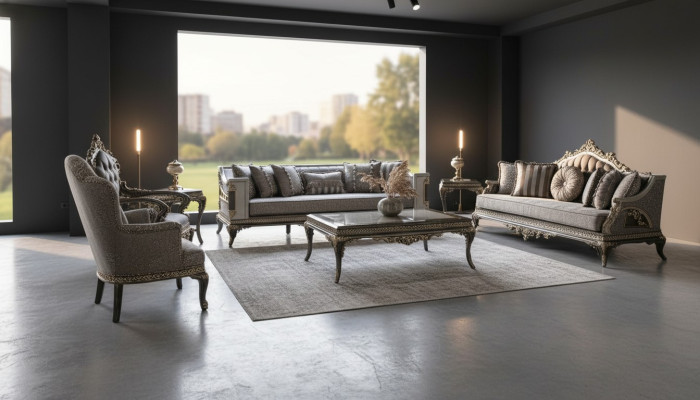 Meubles de salon classiques Chesterfield de luxe 3+3+1 places, canapé élégant.
