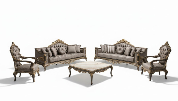 Meubles de salon classiques Chesterfield de luxe 3+3+1 places, canapé élégant.