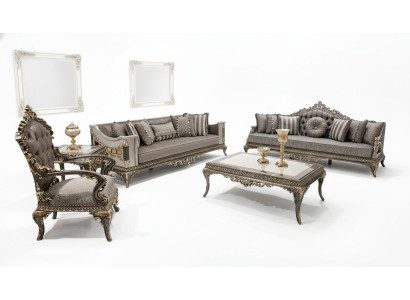 Canapé Chesterfield gris classique ensemble 3+3+1 place Table basse 4 pièces