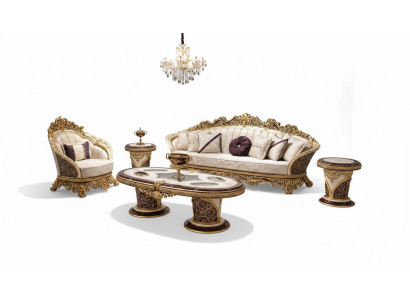 Canapé Chesterfield blanc-doré 3 + 1 place Ensemble de table basse 3 places 3pcs Sofa
