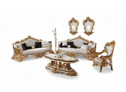 Ensemble de canapé Chesterfield blanc-doré 3+3+1 places Fauteuil 3 pièces