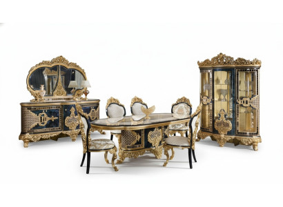 Elégant ensemble de salle à manger classique Table à manger Commode Miroir Chaises