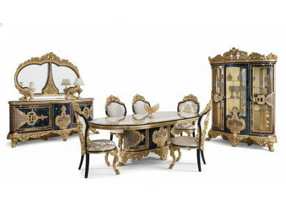 Élégant ensemble salle à manger noir et or, ensemble de luxe, commode, table à manger.