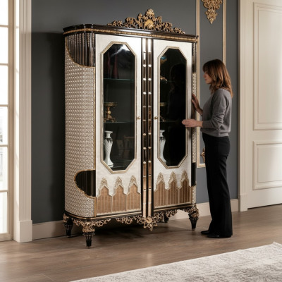 Vitrine classique Vitrine en bois de luxe Armoires Designer avec portes en verre Garde-robe