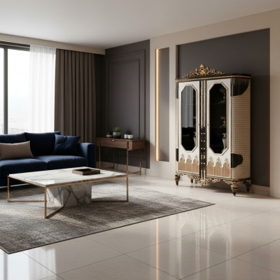 Vitrine classique Vitrine en bois de luxe Armoires Designer avec portes en verre Garde-robe
