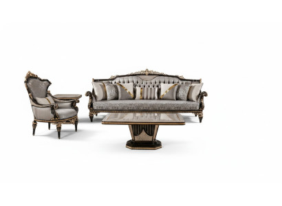 Canapé Chesterfield 3 places + 1 table basse + 3 pièces ensemble de canapés en gris