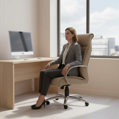 Chaise de jeu élégante Chaise de bureau beige Chaise pivotante Chaise de direction