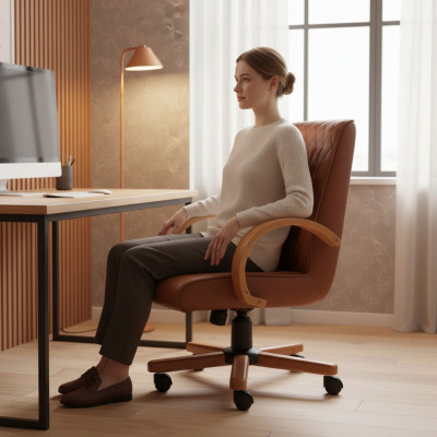 Chaise pivotante en similicuir moderne marron Chaise de bureau Fauteuil de jeu Chaise de bureau